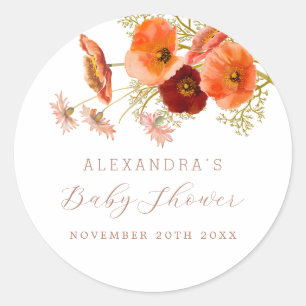 Wildflower Boho Fall Floral Custom Baby Shower Classic Round Sticker