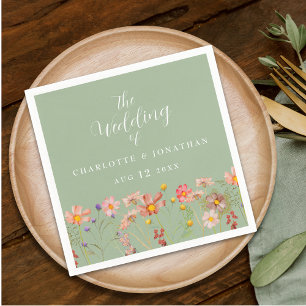 Wildflower Boho Fall Floral Sage Green Wedding Napkins
