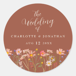 Wildflower Boho Fall Floral Terracotta Wedding Classic Round Sticker