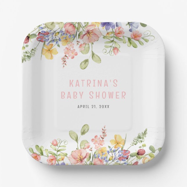 Wildflower Boho Field Gender Neutral Baby Shower Paper Plates (Front)