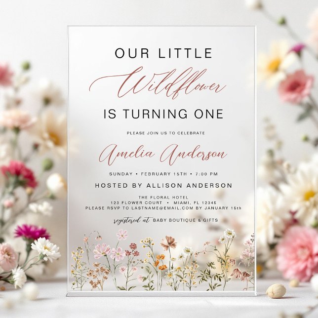 Wildflower Boho First 1st Birthday Garden Acrylic Invitations (Creator Uploaded)