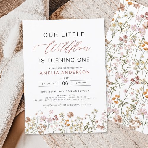 Wildflower Boho First 1st Birthday Garden Invitation