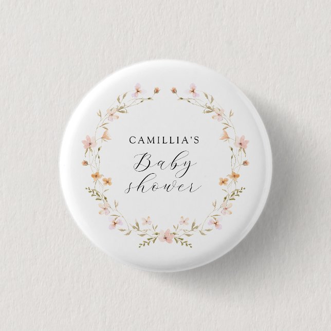 Wildflower Boho Floral Baby Shower  Button (Front)