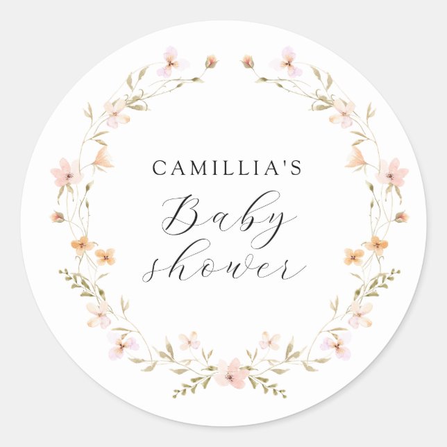 Wildflower Boho Floral Baby Shower  Classic Round Sticker (Front)