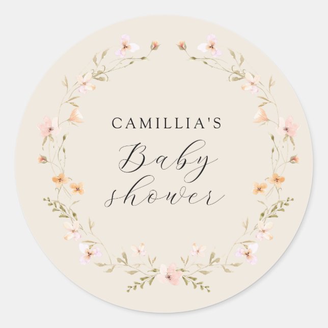 Wildflower Boho Floral Baby Shower  Classic Round Sticker (Front)