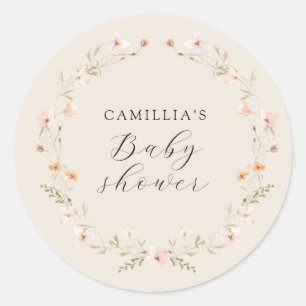 Wildflower Boho Floral Baby Shower Classic Round Sticker