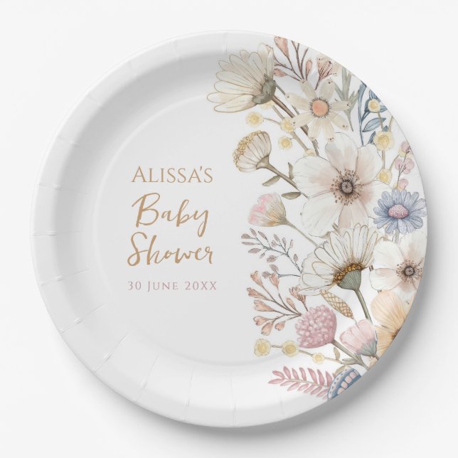 Wildflower Boho Floral Baby Shower Paper Plates (Front)