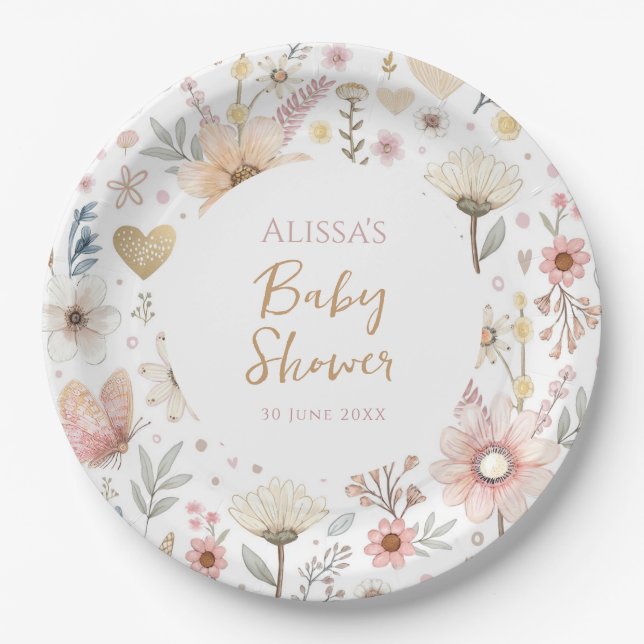 Wildflower Boho Floral  Baby Shower Paper Plates (Front)