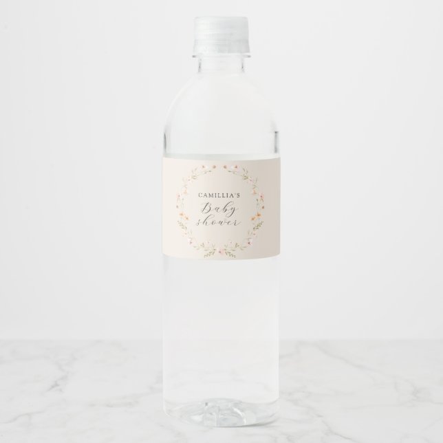 Wildflower Boho Floral Baby Shower  Water Bottle Label (Front)