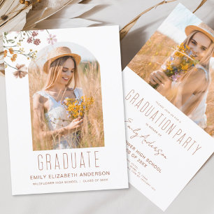 Wildflower Boho Floral Graduation Party Arch Photo Invitation