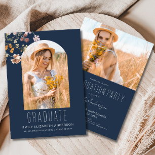 Wildflower Boho Floral Graduation Party Arch Photo Invitation