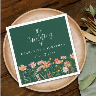 Wildflower Boho Floral Green Wedding Napkins