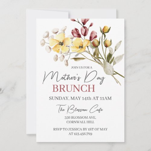 Wildflower Boho Floral Mothers Day Brunch Invitation