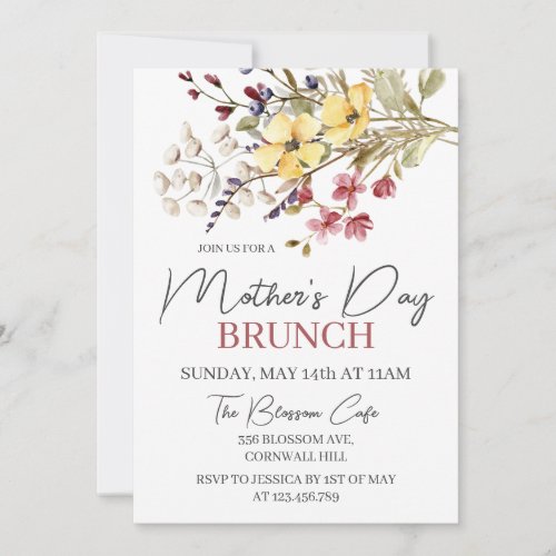Wildflower Boho Floral Mothers Day Brunch Invitation