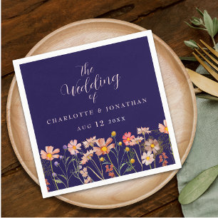 Wildflower Boho Floral Navy Blue Blush Wedding Napkins