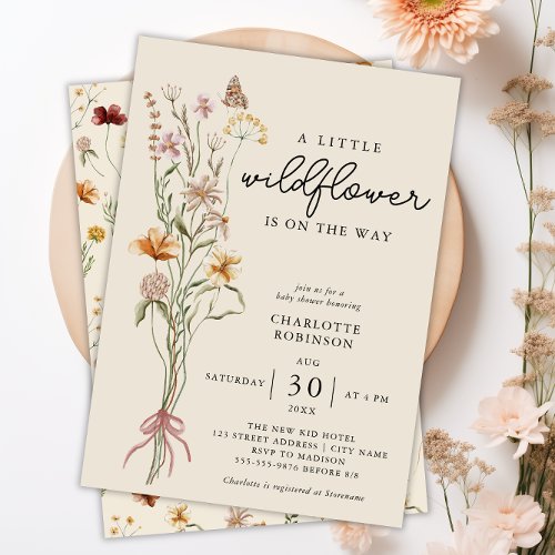 Wildflower Boho Floral Neutral Baby Shower Invitation