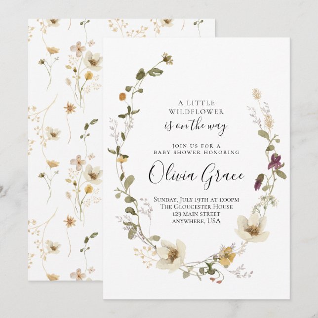 Wildflower Boho Floral Wreath baby shower Invitation (Front/Back)