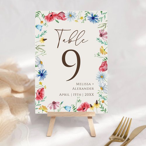 Wildflower Boho Garden Beige Table Number