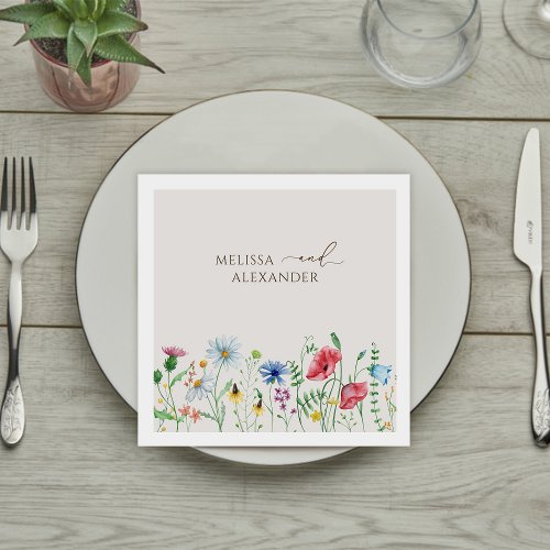 Wildflower Boho Garden Beige Wedding Napkins