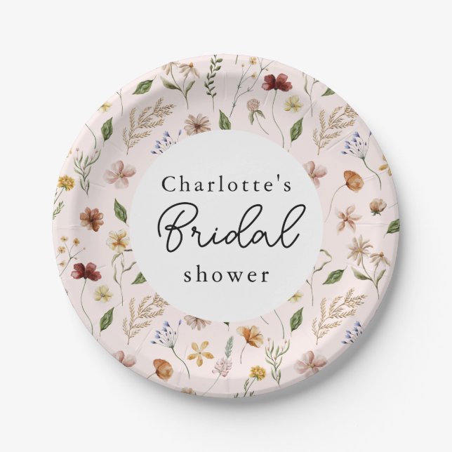 Wildflower Boho Garden Floral Bridal Shower Paper Plates (Front)