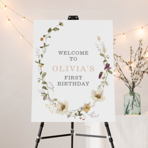 Wildflower Boho garden floral first birthday Foam  Foam Board