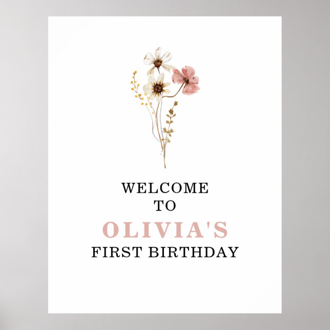 Wildflower Boho garden floral first birthday Poste Poster (Front)