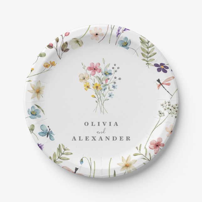 Wildflower Boho garden floral Paper Plates (Front)