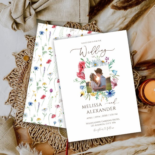 Wildflower boho garden floral photo wedding invitation (Creator Uploaded)