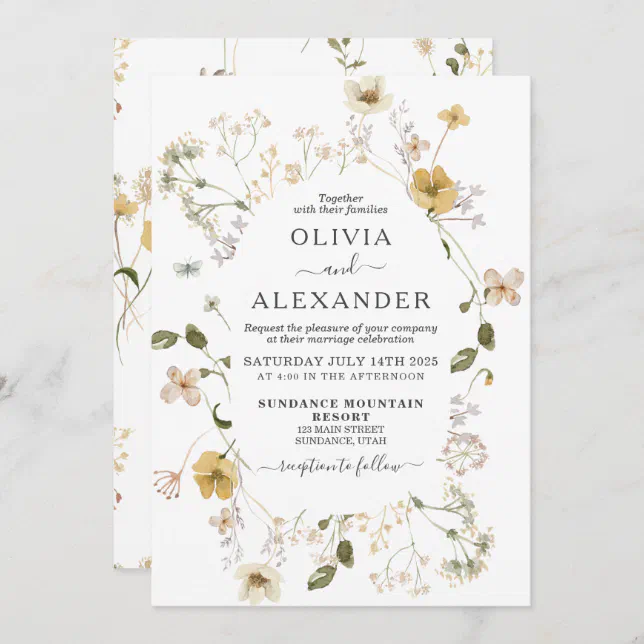 Wildflower boho garden floral wedding Invitation | Zazzle
