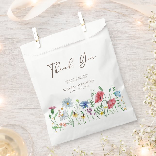Wildflower Boho Garden Floral Wedding Thank You  Favor Bag (Clipped)