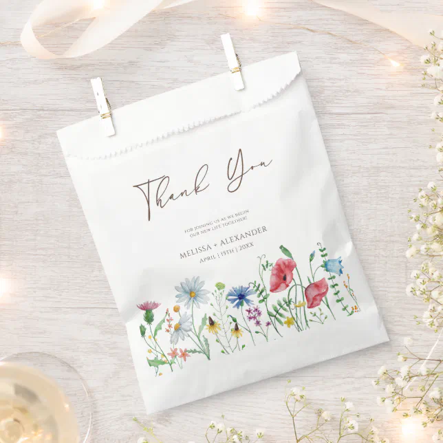 Wildflower Boho Garden Floral Wedding Thank You Favor Bag | Zazzle