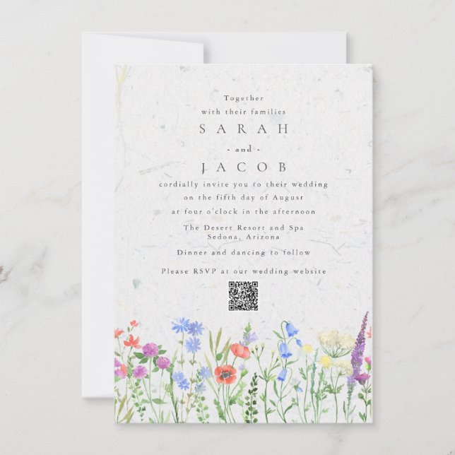 Wildflower Boho Garden QR Code Wedding Invitation (Front)