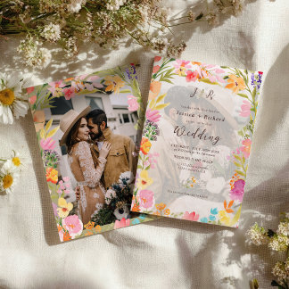 Wildflower Boho garden summer floral photo wedding Invitation