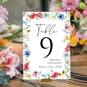 Wildflower Boho Garden Table Number