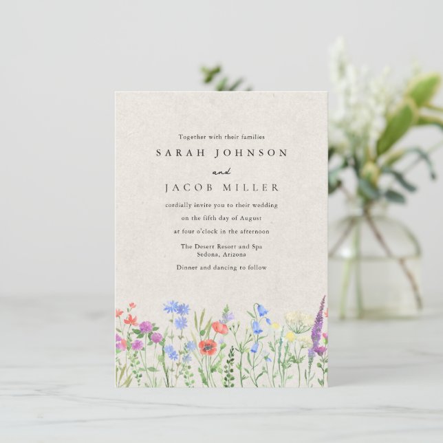 Wildflower Boho Garden Wedding Invitation (Standing Front)
