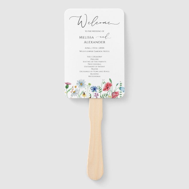 Wildflower Boho garden Wedding Program Hand Fan (Front)