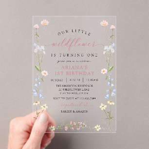 Wildflower Boho Girl 1st Birthday Party Acrylic Invitations