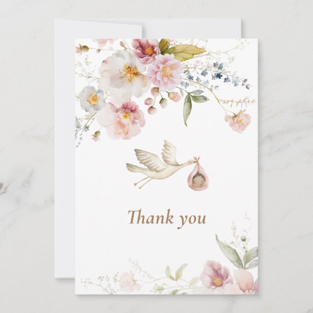 Wildflower Boho Girl Baby Shower Thank You Card (Front)