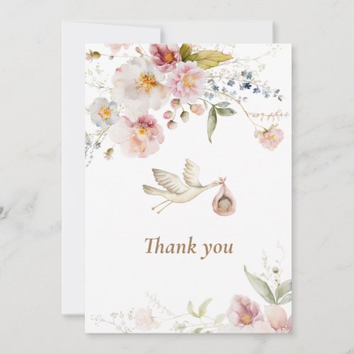 Wildflower Boho Girl Baby Shower Thank You Card