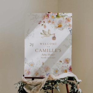 Wildflower Boho Girl Baby Shower Welcome Sign