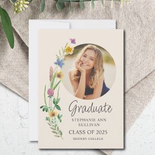 Wildflower Boho Girl Photo College Graduation Announcement