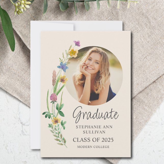 Wildflower Boho Girl Photo College Graduation Announcement (Creator Uploaded)