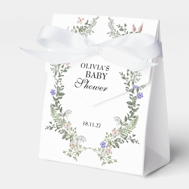 Wildflower Boho Green Gender Neutral Baby Shower  Favor Boxes (Front Side)