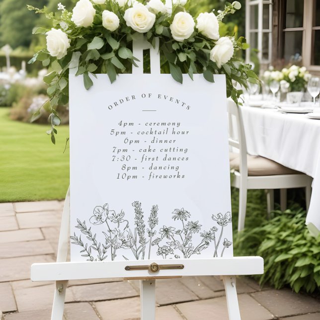 Wildflower Boho Green Wedding Schedule of Events Foam Board (Creator Uploaded)