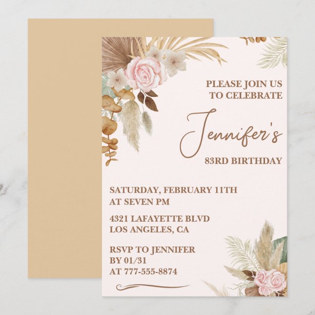 Wildflower Boho Groovy Whimsy 83rd birthday Invitation (Front/Back)