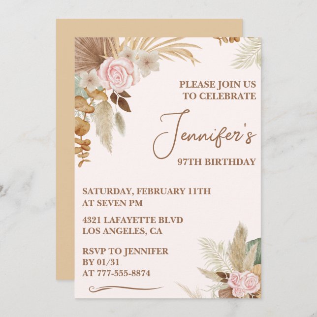 Wildflower Boho Groovy Whimsy 97th birthday Invitation (Front/Back)