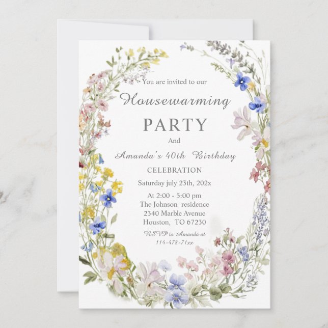  Wildflower Boho Housewarming and Birthday Invitation (Front)