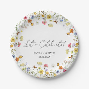Wildflower Boho Let's Celebrate Wedding Paper Plates