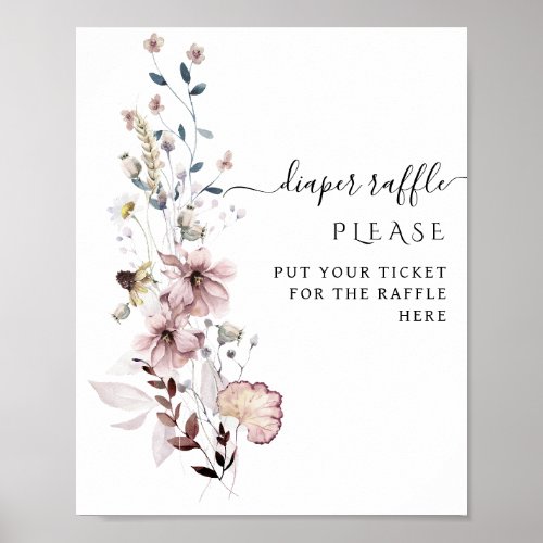 Wildflower boho minimal modern Baby Shower Diaper  Poster