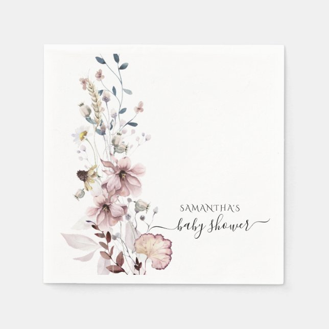 Wildflower boho minimal modern Baby Shower  Napkins (Front)